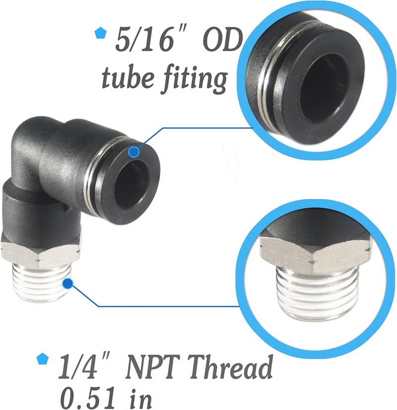 MSAEIQUN 5/16 Air hose fittings, Air fittings Male Elbow 5/16 Inch Tube OD x 1/4 NPT Thread Push to Connect Fitting, PL-5/16-N2 (Pack of 10) (5/16-1/4) - Image 2